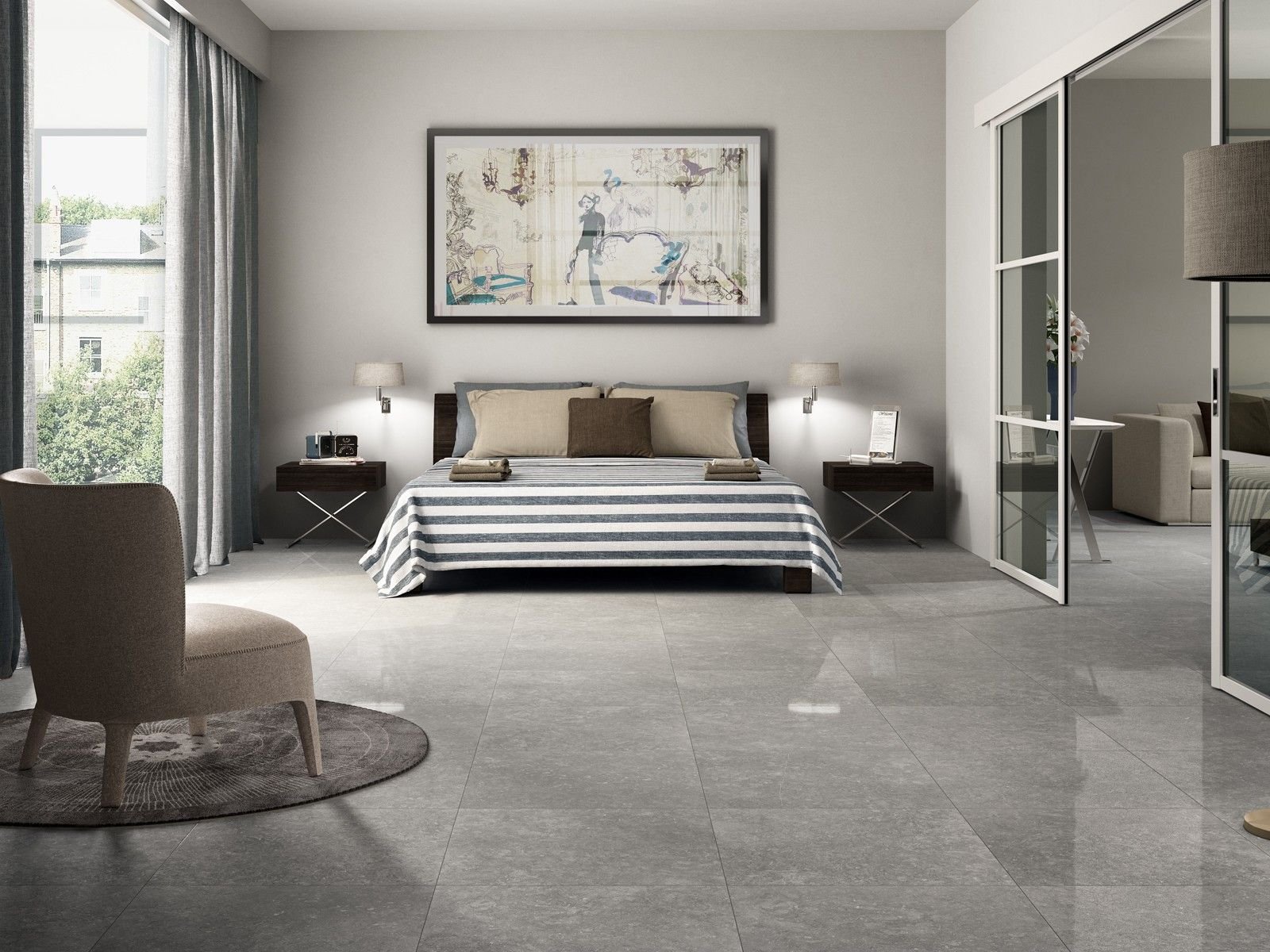 Concrete look floor tiles robustness and aesthetics in one