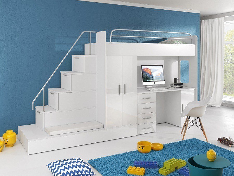 Loft bed with wardrobe combines safety and aesthetics in a
